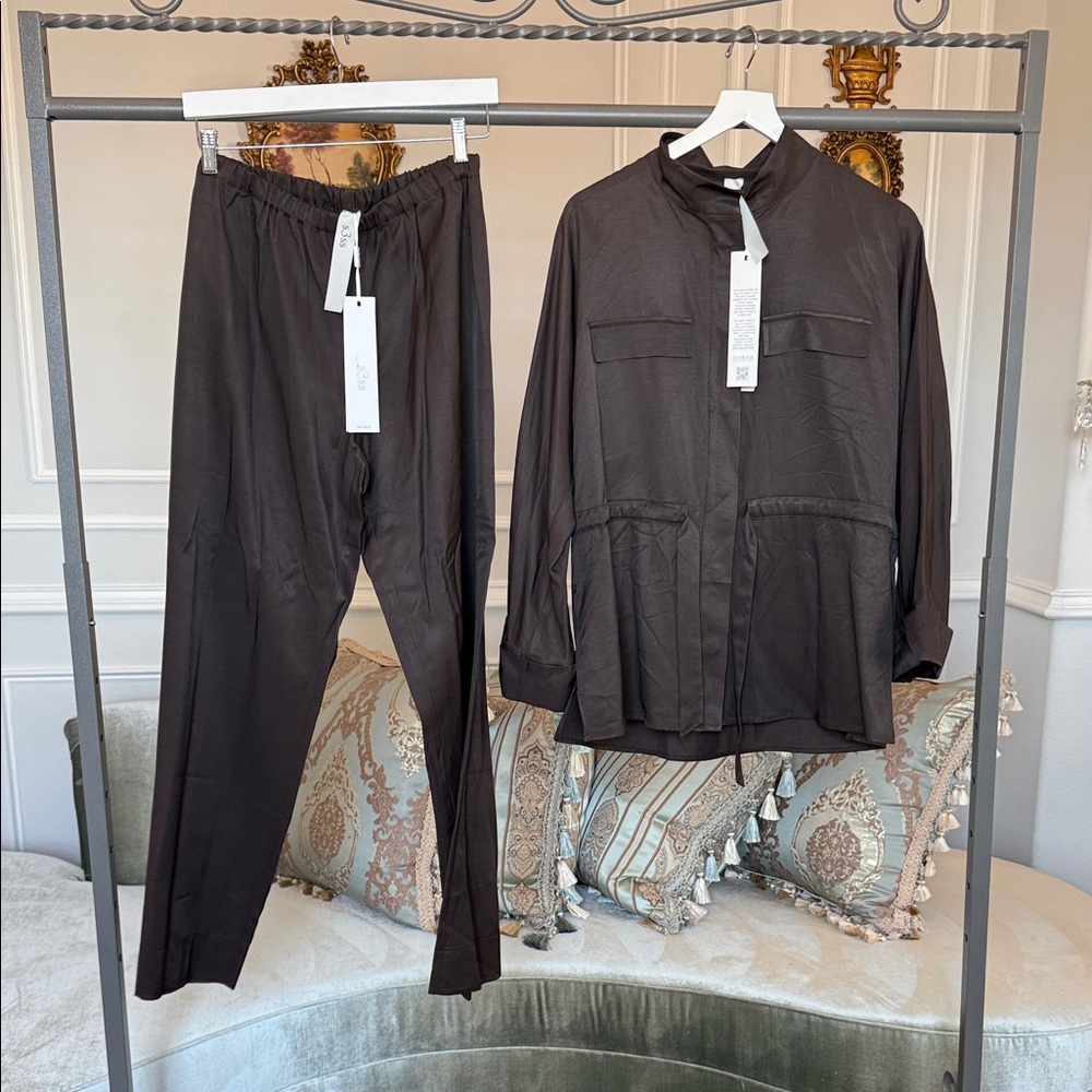 S3SS Dark Brown 2-Piece Lounge Set NWT | Relaxed Top & Elastic Waist Pants ML